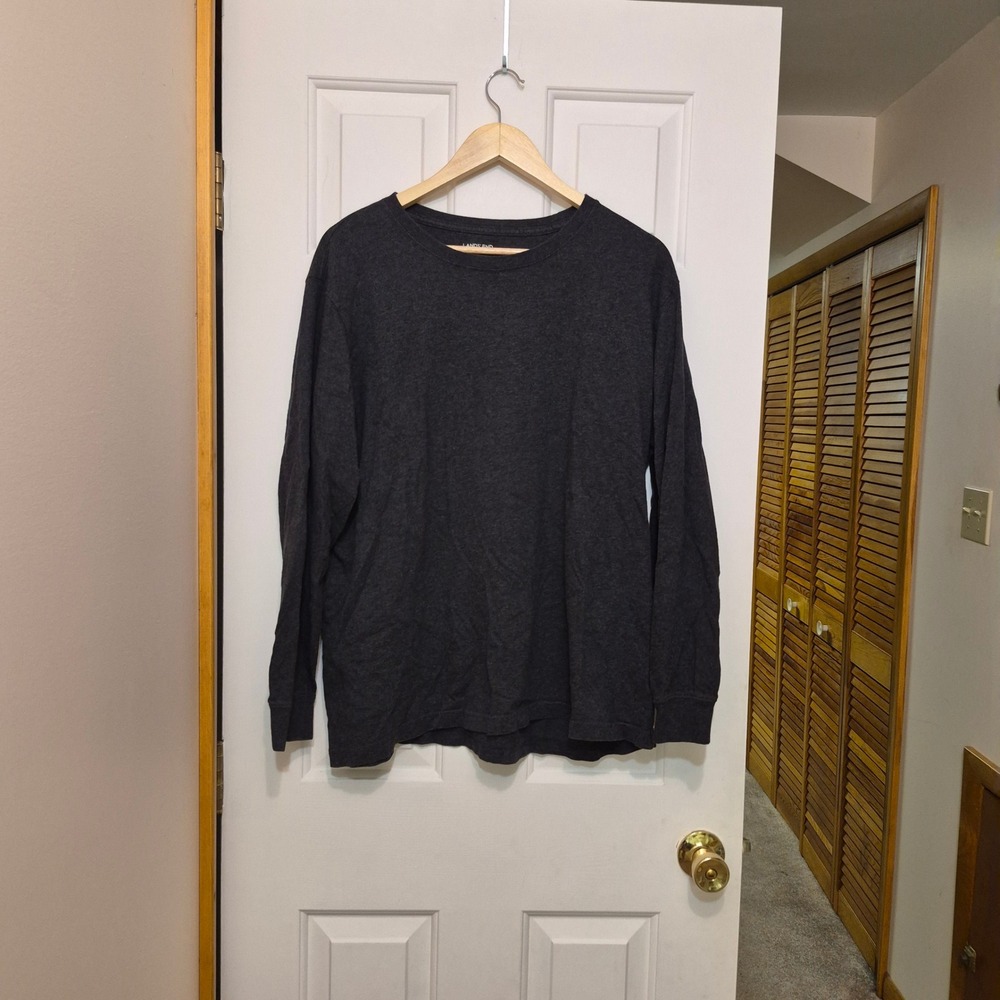 Lands End Super-T Mens Large Charcoal Heather Gray Long Sleeve Crew Neck T-Shirt